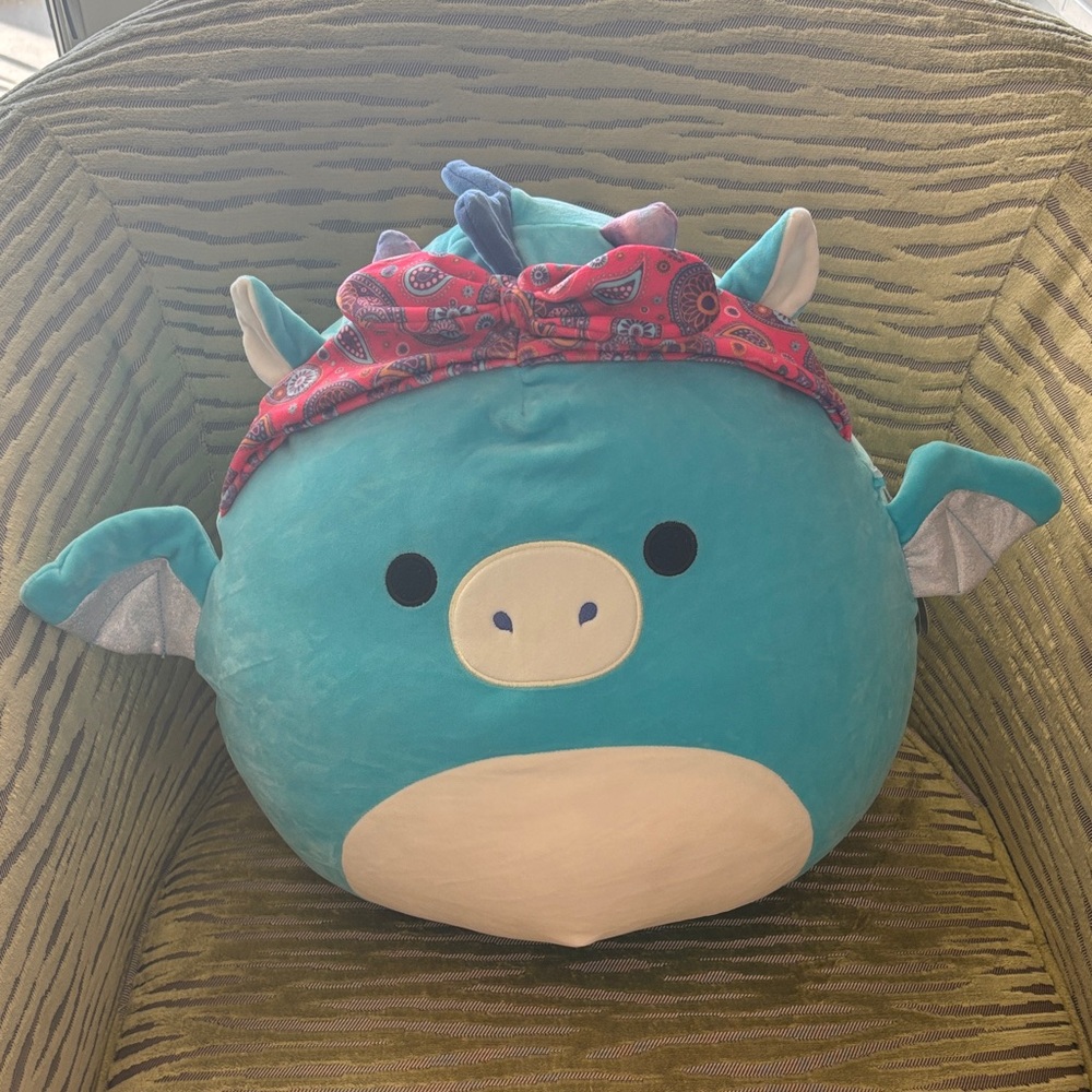 Squishmallows Teal Dragon with Red Bandana